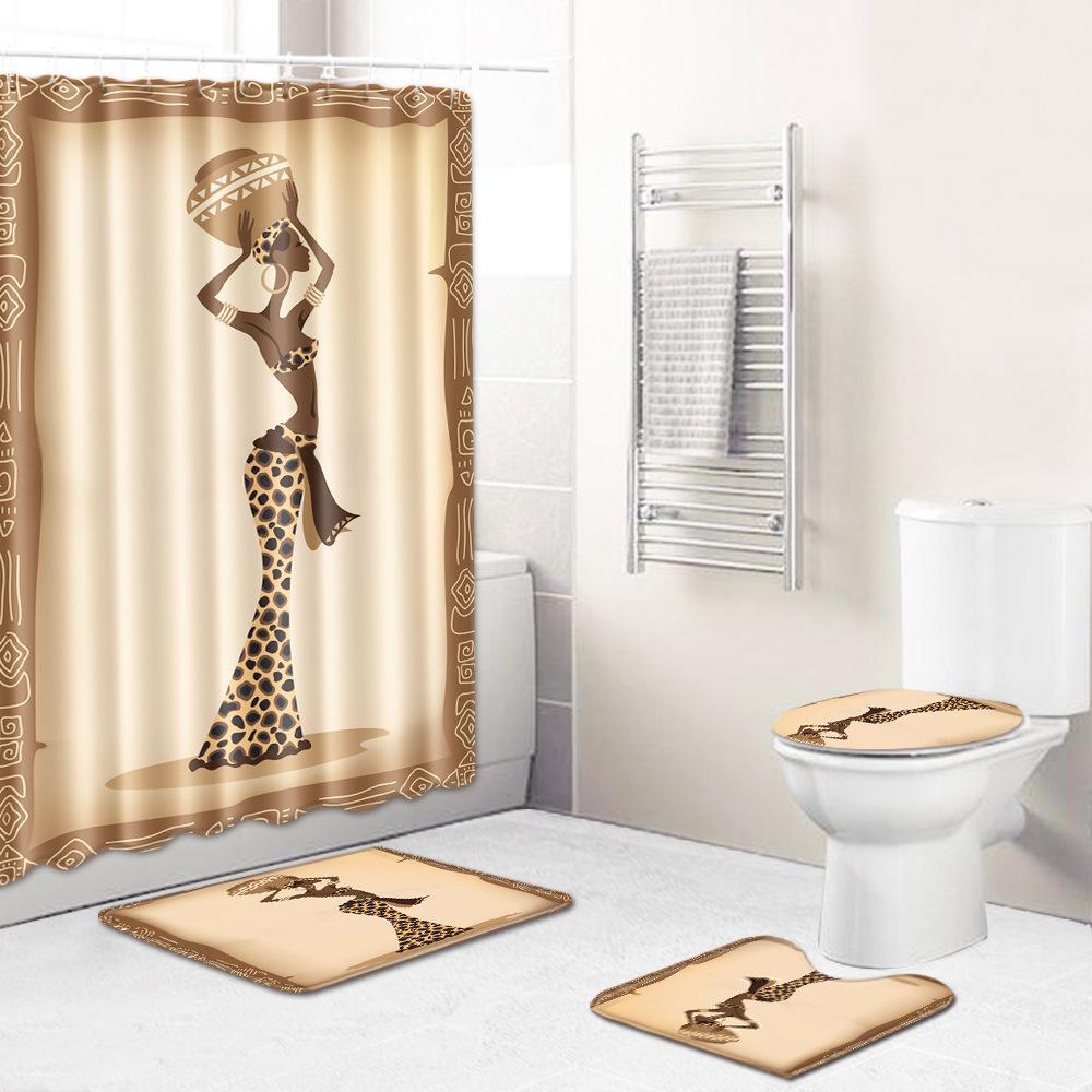 African American Women'S Bathroom Non-Slip Floor Mat, Shower Curtain Combination Carpet, European And American Wind Explosion Female Fixed Zhi