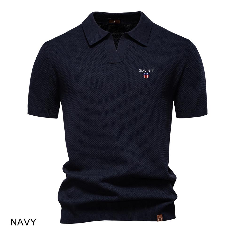 Gant Letní výšivka Velký ananasový vzor Vlněný polo svetr pro pánské podnikání, Límec racka, Pánský svetr s krátkým rukávem