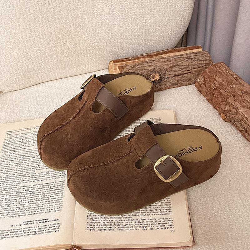 inner height increase Boken shoes women's outer wear 2025 autumn new one-pedal bag head half slippers thick-soled casual slippers