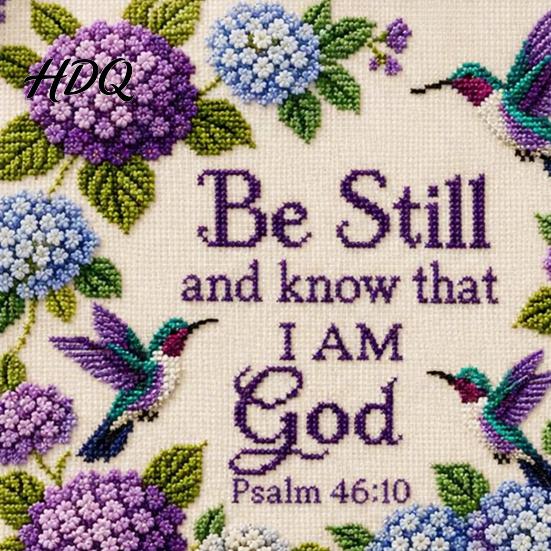 Stamped Cross Stitch Fabric Hummingbird Hydrangea Embroidery Kit Garden Faith DIY Kit Easy for Beginners with Psalm Fabric Beginner Hand Craft