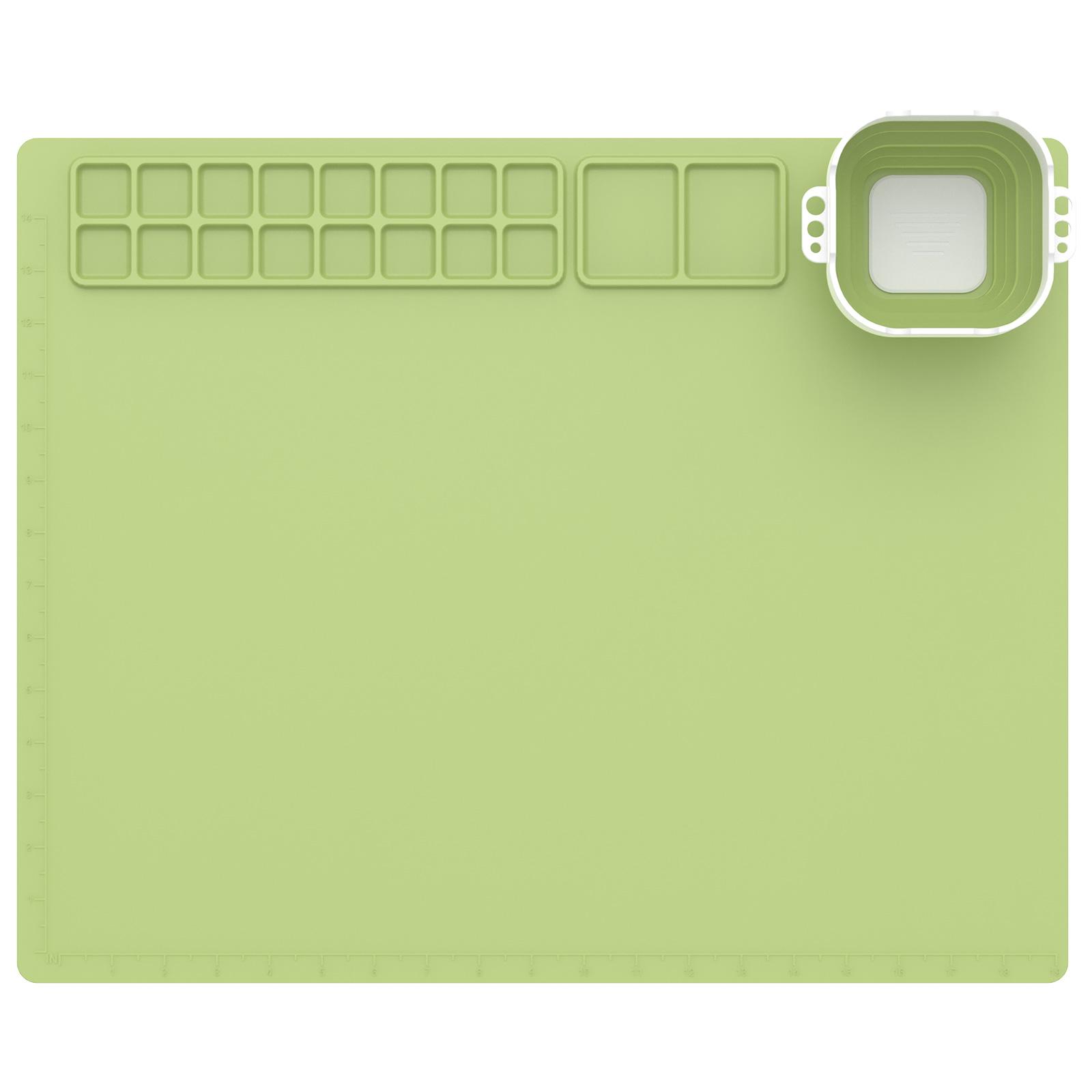 

Silicone Painting Mat Palette with Paint Tray & Removable Water Cup Non-stick Silicone Artist Mat for Painting Art Resin Casting зелений