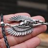 Silver Ancient Egypt Bastet Statue for Cat Pendant Necklace Wax Leather Cord Sphinx Amulet Jewelry for Family Members