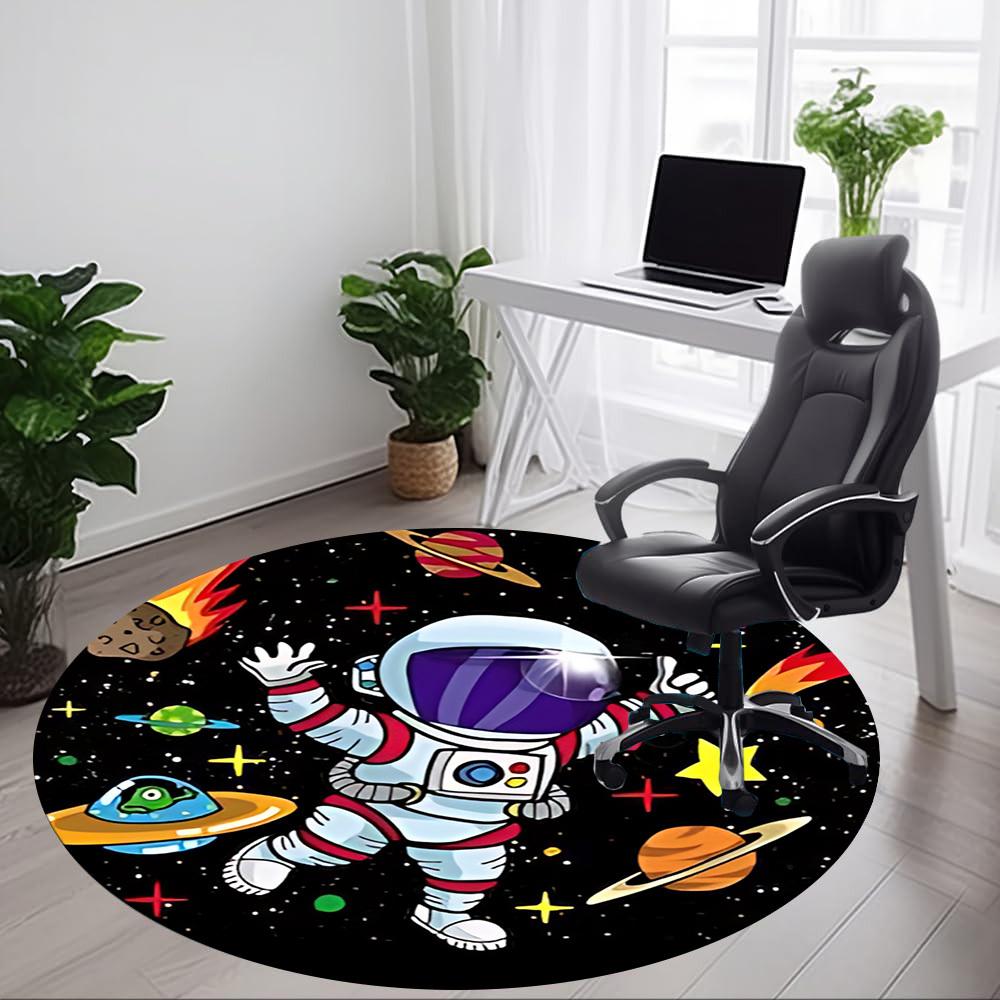 1pc Astronaut Galaxy Office Round Area Rug, Under Office Chairs Bedroom Living Room Home Decor, Room Deco