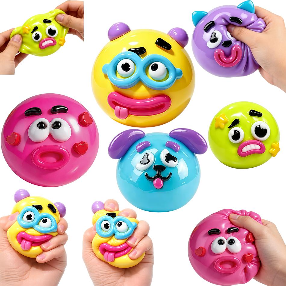 Slow Dog Face Swap Squishy Stress Relief Ball Steamed Bun Squishy Toy Stretchy Reusable Decompression Toy Office Travel Gift