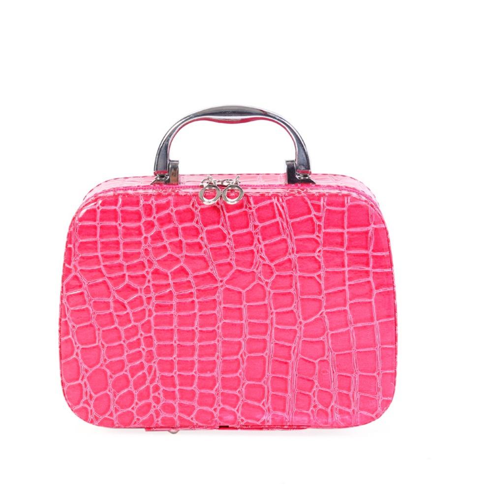 

Stone Patterned Cosmetic Case With Mirror Large Capacity Storage Box Square Makeup Pouch Multi-Functional Makeup Tool Kit Ladies рожевий червоний колір