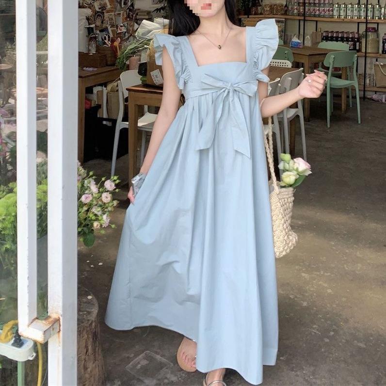 Elegant Summer Puff Sleeve Bow-Tie Backless Dress