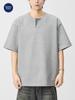 Mu Qiu Men's Mamba Cotton Color Block Henley T-shirt | 260G Heavyweight Loose Fit Short Sleeve