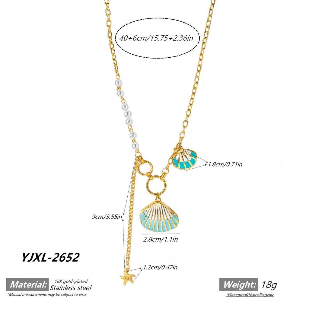 Ocean Style Women's Necklace with Shell, Starfish, Sea Turtle Pendants In Stainless Steel