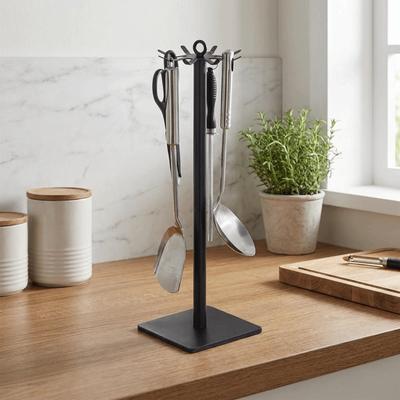 8 Haken Drehbarer Spatelhalter Stabile Basis Beweglicher Löffel Aufhänger Platzsparend Anti-Rutsch Topfschaufelhalter Kochutensilien