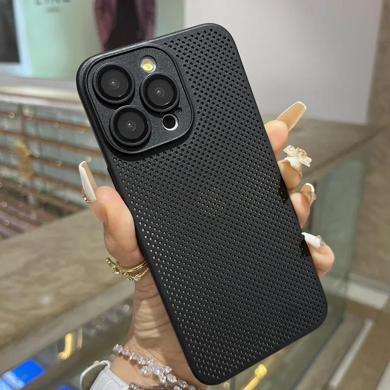 Heat Dissipation Breathable Cooling Case For iPhone 16 15 14 13 12 11 Pro Max Plus Ultra Thin Matte Mesh Hollow Slim Hard Cover
