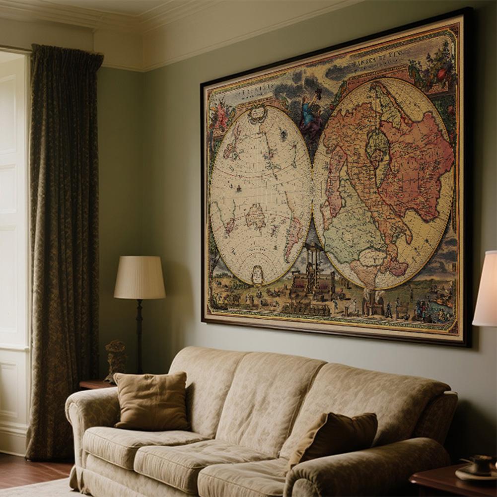 Non-woven/Canvas Retro Map Theme Series Background Cloth Wall Art Poster Decor No Frame