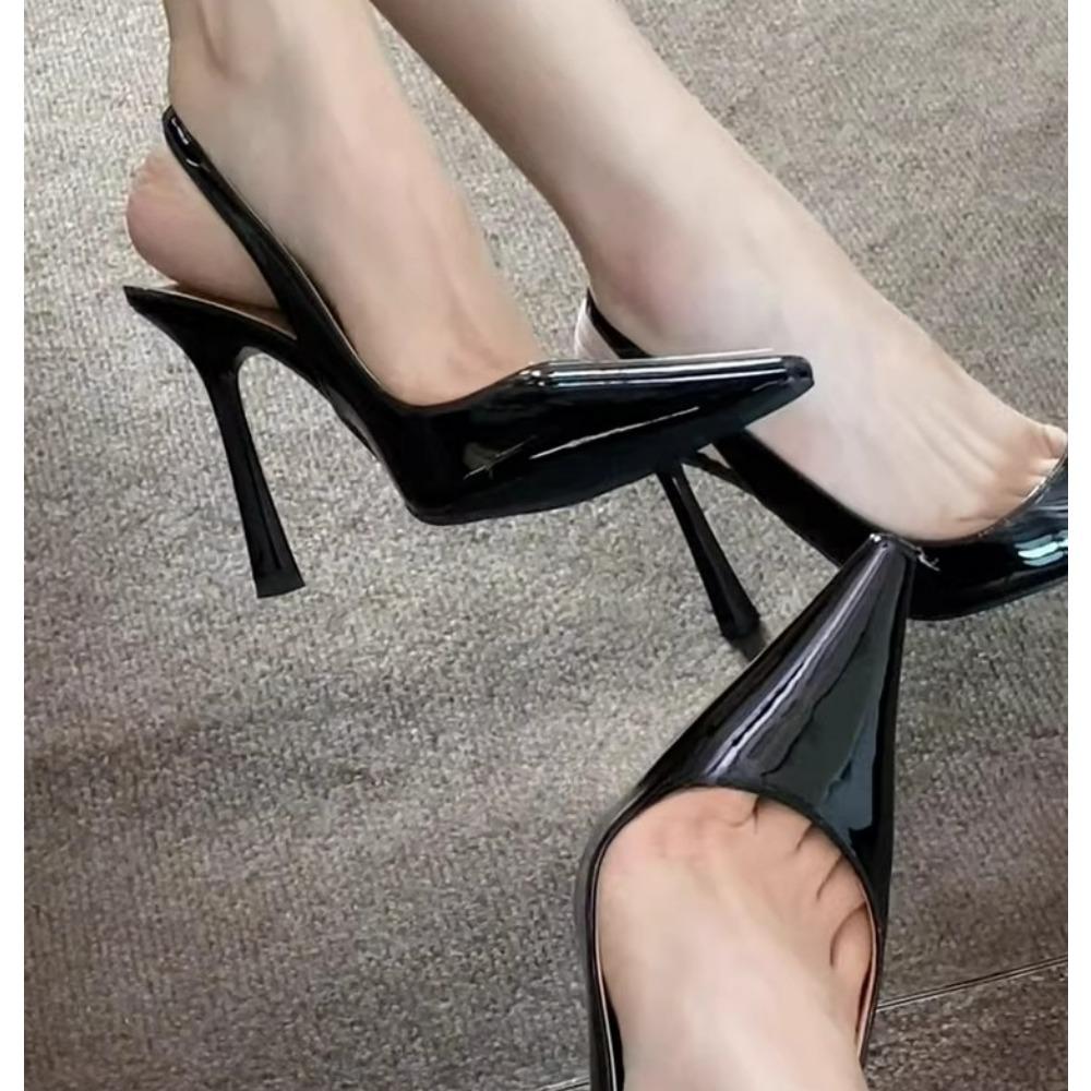 2026 Módní Protiskluzové Odolné Vysoké Podpatky Slingback Dámské Špičaté Lakované Nazouvací Sandály