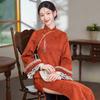 Orange velvet winter clothing national style new Chinese long-sleeved improved cheongsam winter thick women's retro New Year's clothing