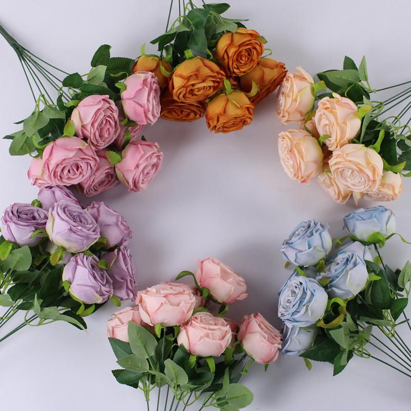 Single multi-headed rose wedding hotel decoration home road lead fake flower