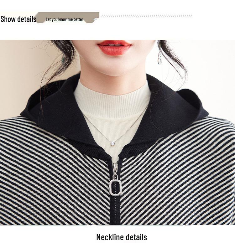 Stylish Autumn Hooded Cardigan for Middle-Aged Women – Age-Defying Knit Sweater Set for Spring and Fall