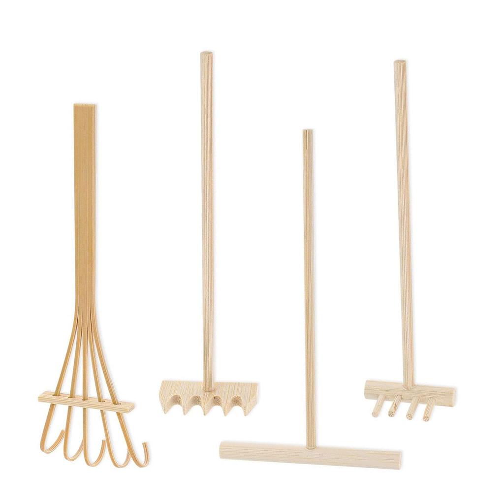 4pcs Garden Sand Rake Set Miniature Wood Handle Tools for Home and Office Decoration Meditations Rake Accessories