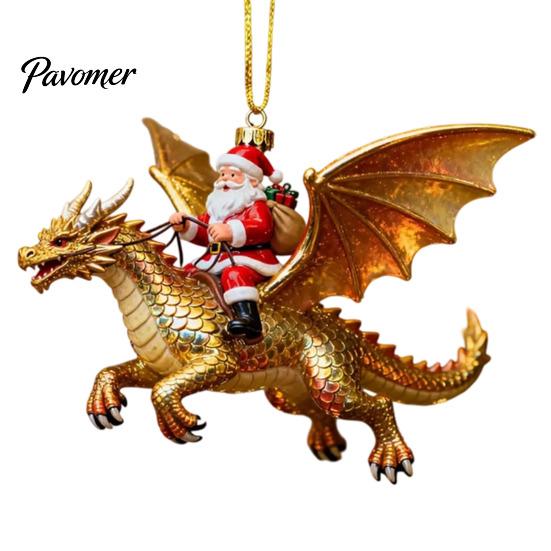 Fantasy Style Ornament Santa Claus Dragon Rider Christmas Ornament, 2D Acrylic Red Themed Hanging with Flying Tree Decorations for Home Parties Decor