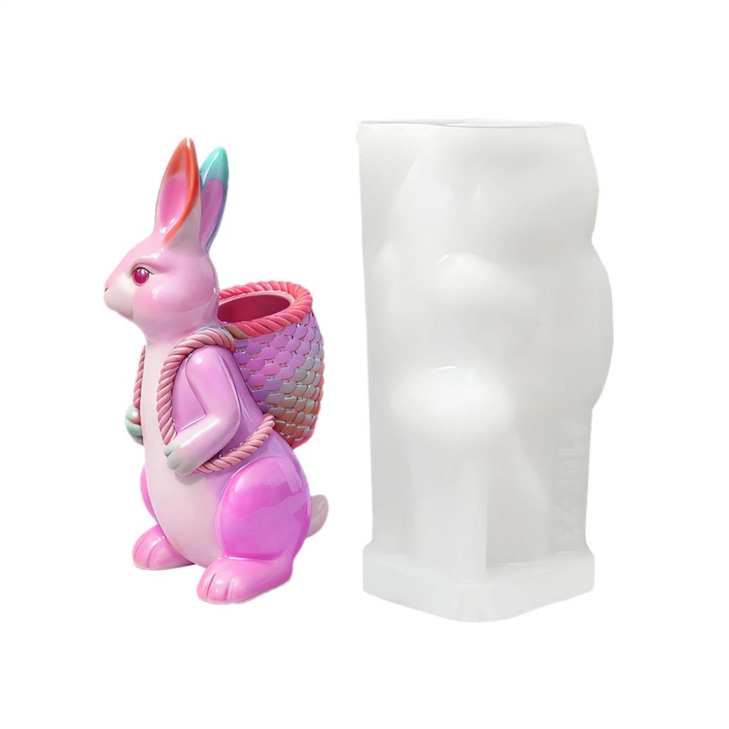 Basket Carrying Rabbit Easter Mold 3D Silicone Easter Bunny Candle Making Mould For Cement Plaster Party Planners Art Craft