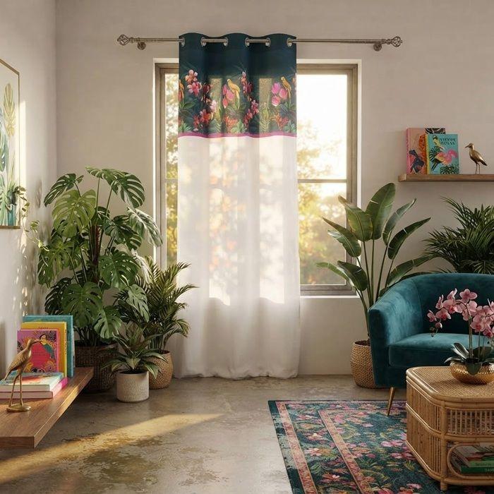 Rideau a oeillets 140 x 240 cm Oiseaux Exotica Dreams blanc