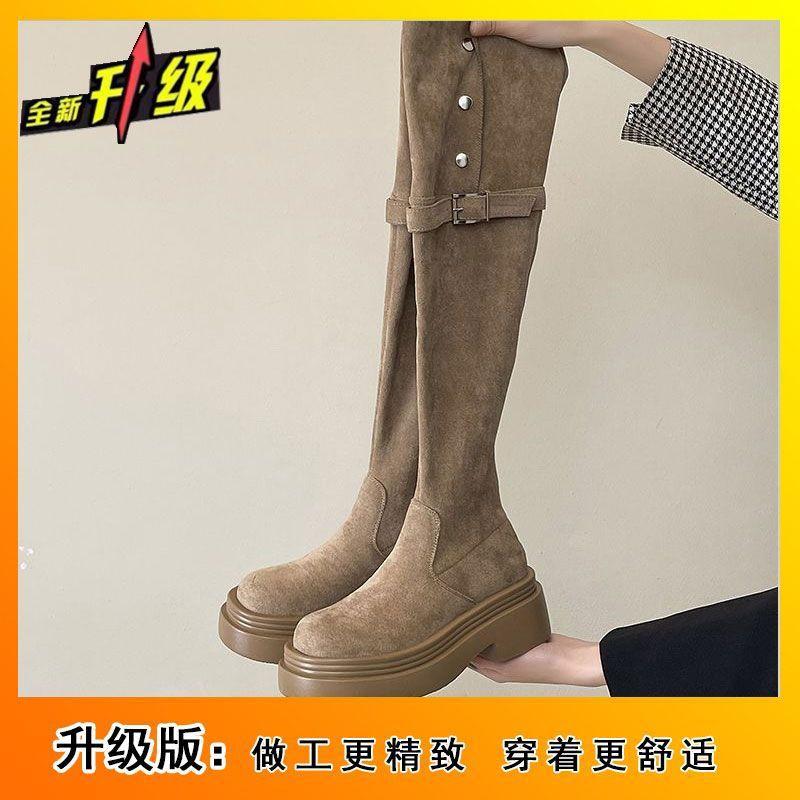 Thick-soled tall knight boots 2025 new suede two-through knee boots retro versatile soft leather boots women