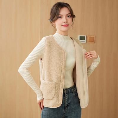 Fuzzy Sherpa Fleece Vest for Women Warm Sleeveless Jacket Cozy Full Zip Waistcoat with Pockets