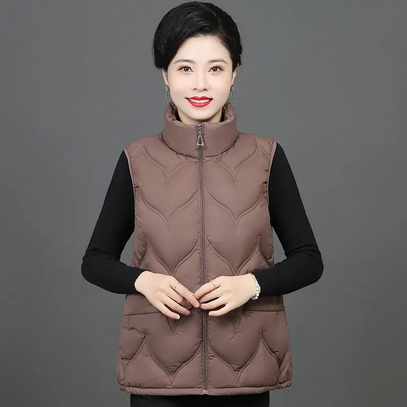 Women Autumn Winter Stand Collar Warm Jacket Vest Plus Size Thermal Top for Middle-Aged and Elderly