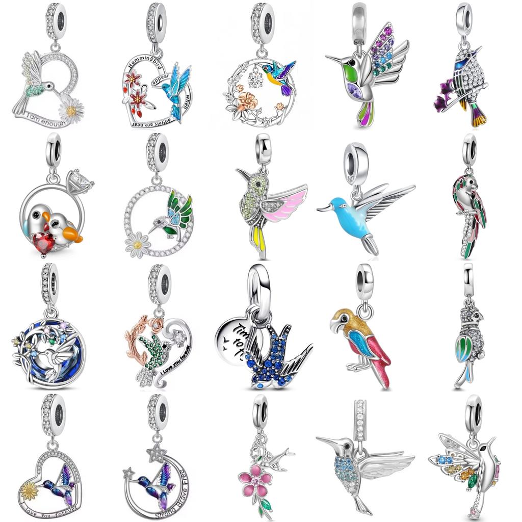 S Copper Charm Fit Original Bracelet Accessories Women Jewelry Early Spring Forest Series Birds Garland