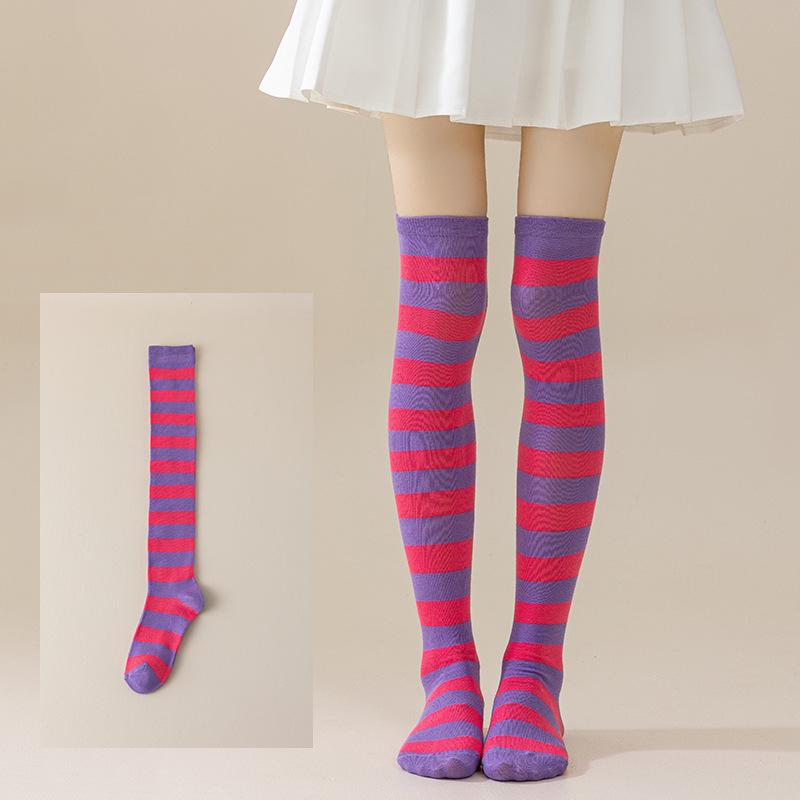 Damen Overknee Socken mit Kreuzstreifen für Halloween, Weihnachten, Karneval, Tanz und Japanische Festivals
