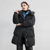 Modische und warme mittellange Daunen-Baumwolljacke für Damen im Winter, lockerer Mantel mit abnehmbarer Kapuze
