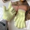 Cute Jelly Bean Fingerless Touch Screen Plush Five Finger Gloves for Women To Keep Warm in Winter and Velvet Thickened for Cycling Students