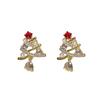 Silver Needle Christmas Tree Diamond Pearl Stud Earrings New Fashion Earrings Niche Design Christmas Earrings