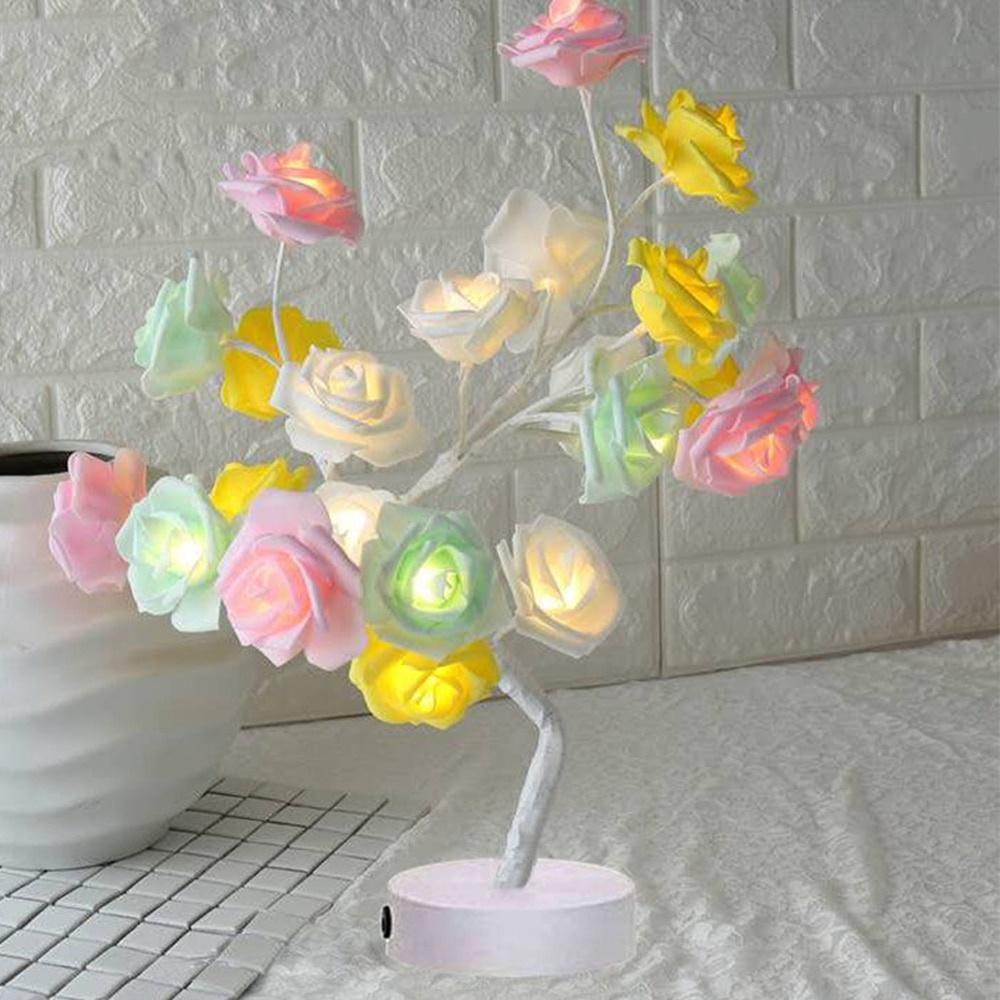 LED Table Lamp Rose Flower Tree USB Night Lights Home Decoration Xmas Christmas Wedding Bedroom Decor