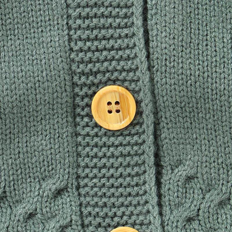 Infant and Toddler Solid Color Fleece-Lined Hooded Knitted Long-Sleeved Romper Jumpsuit