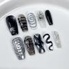10 Pcs 3D Green Flower French Tip Handmade Press On Nails Reusable Stick On False Nails Manicure Decor