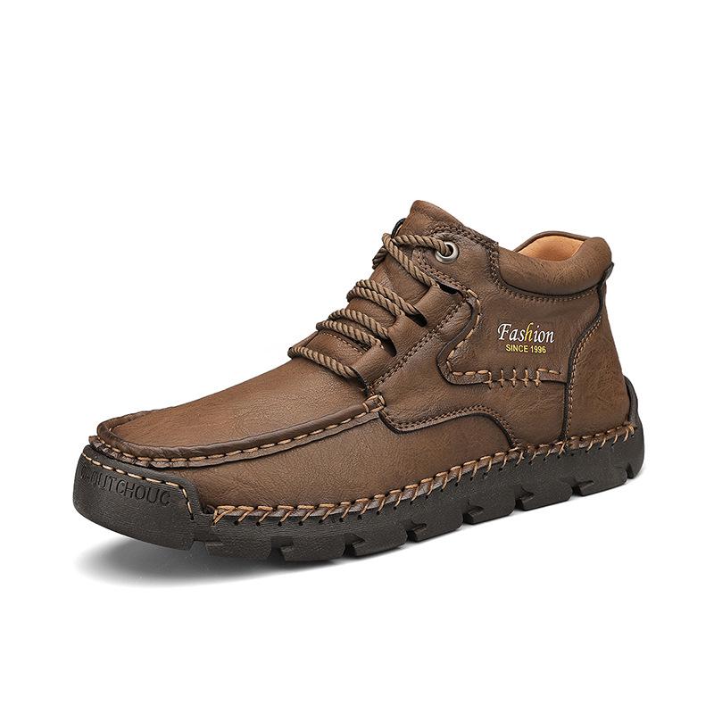 Men s Plus Size Leather Boots with Fleece Lining - Non-slip Casual Martin Boots for Fall/Winter 46