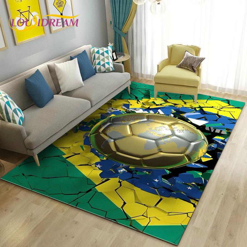 כדורגל כדורגל תלת מימד שטיח אזור ספורט, שטיח לסלון ספת חדר שינה שטיח לדלת קישוט מטבח, משחק לילדים מחצלת רצפה מונעת החלקה