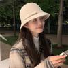 French Hepburn Style Big Brim White Woolen Basin Hat Women's Autumn and Winter Fashion Bow Fisherman Hat Top Hat Versatile