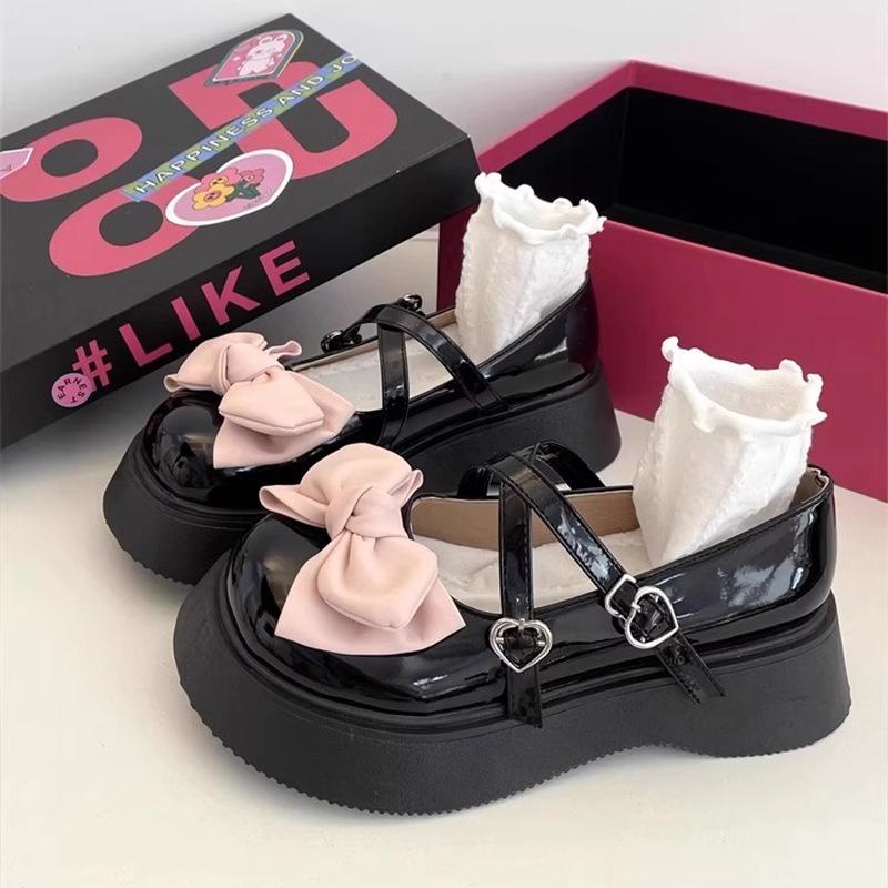 JK Small Leather Shoes Women's Spring and Autumn Platform Muffin Bow 2025 New Round Head Japanese Mary Jane Shoes