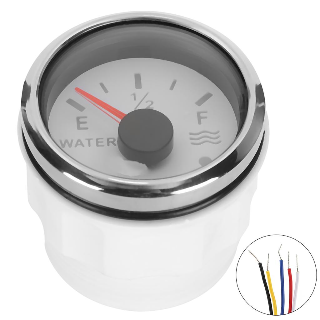 52mm 2in Water Level Gauges 9‑32V DC Smart Alarm for Marine Boat RV 0‑190ohm European Sensor Blanc