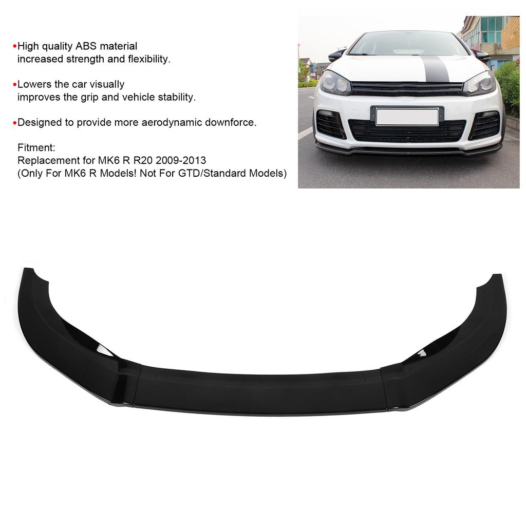 K SEEK DESIGN 3Sections Front Bumper Splitter Lip Replacement for MK6 R R20 20092013(Gloss Black )