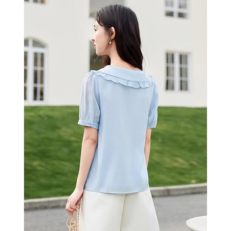 Women's Summer Lace Peter Pan Collar Short-Sleeve Blouse