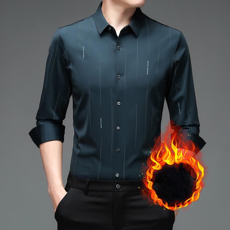 

Новая зимняя мужская рубашка из бархата с длинными рукавами, легкая деловая мужская бесшовная терморубашка 4XL