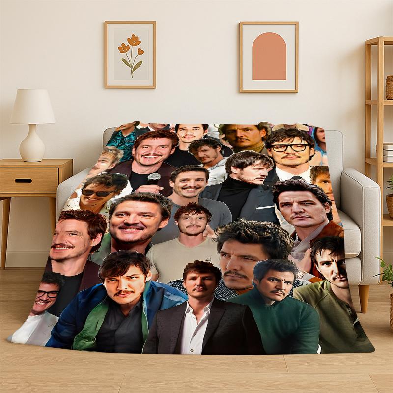Fashion Pedro Pascal Star Flannel Blanket Soft Warm Throw Blanket for Bedroom Living Room Bed Travel Camping Picnic Gift Kids