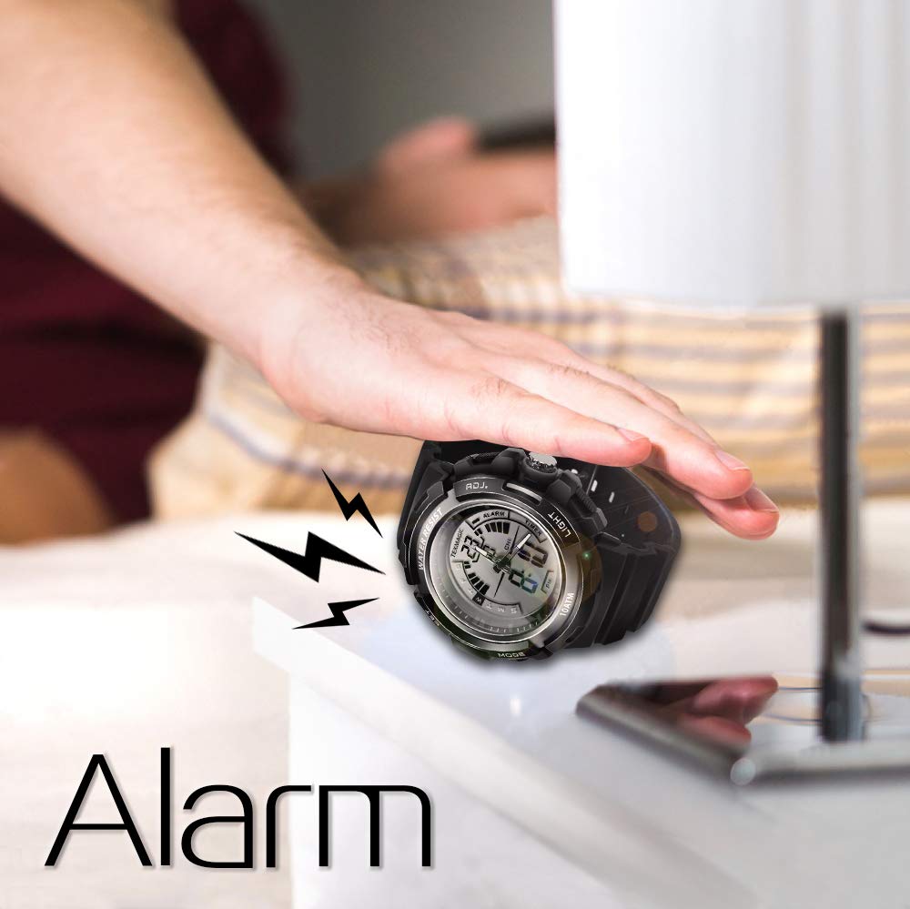 TEKMAGIC Swimming and Diving Watch, 10 ATM Water Resistant, 100 Meter Diving Watch with Stopwatch and Alarm Clock, Dual Time Zone Display, 1224 Hour