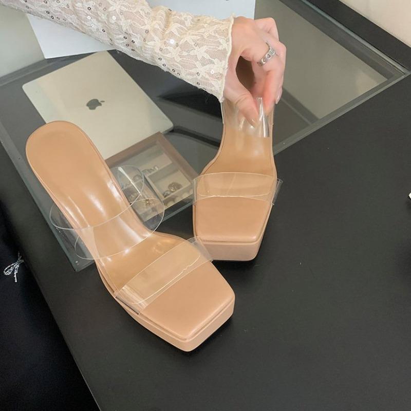 Fashion Summer Shoes for Women 2025 New Transparent PVC Sandals Outdoor Slippers Waterproof Platform Slide High Heels