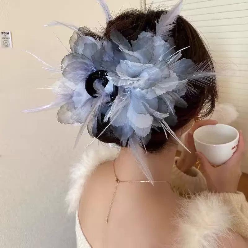 2025 Mesh Flower Shark Hair Clip: Elegant High-End Claw Hairpin for Women