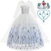 Elsa Princess Dress For Girl White Printed Long-Sleeved Lace Dress Festive Party Gift Set Frozen Dress Fire Spirit Olaf