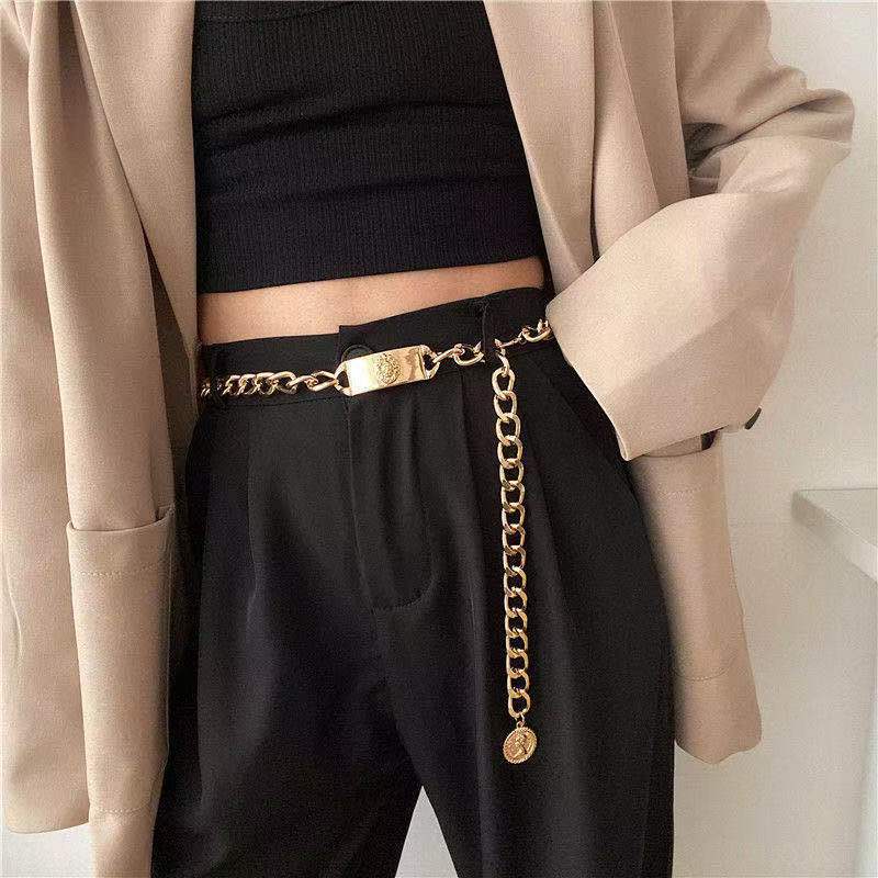 European and American Retro Geometric Tassel Beauty Portrait Body Chain Female Personality Punk Metal Pendant Waist Chain
