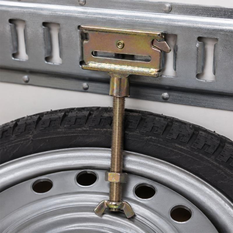 Metal Spare Tire Holder with E-Track Fitting Base and Threaded Rod for Trucks and Enclosed Trailer Vehicle Cargo Areas