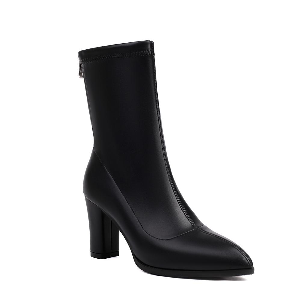 34-48 Skinny Boots Autumn and Winter Short Boots Elastic Legs Long Temperament Pointed French Heightening Thick Heel Elegant